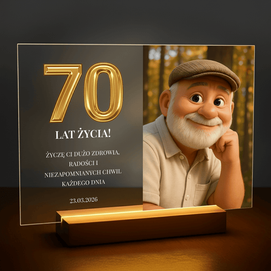 Jego 70. urodziny - personalizowany druk na szkle dla mężczyzny - stworzprezent.pl
