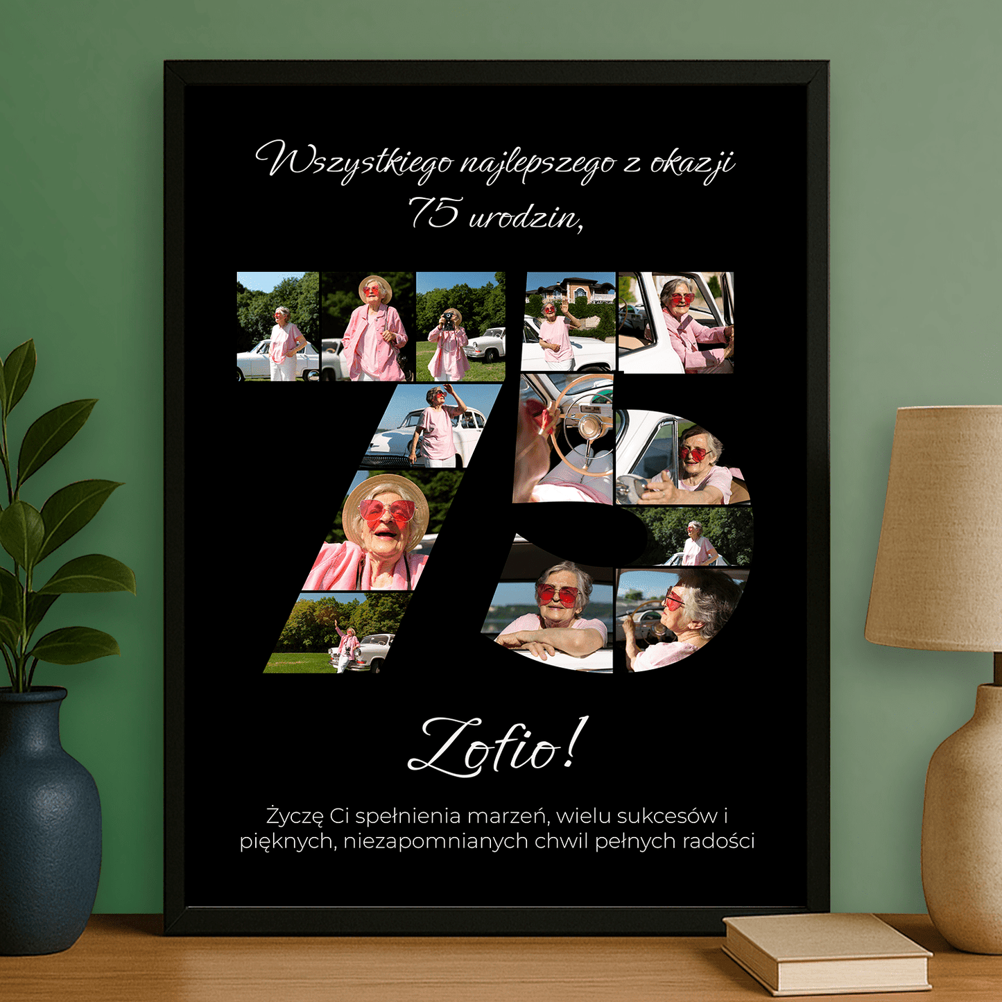 Jubileuszowy kolaż na 75 lat – plakat personalizowany dla niej - StwórzPrezent.pl