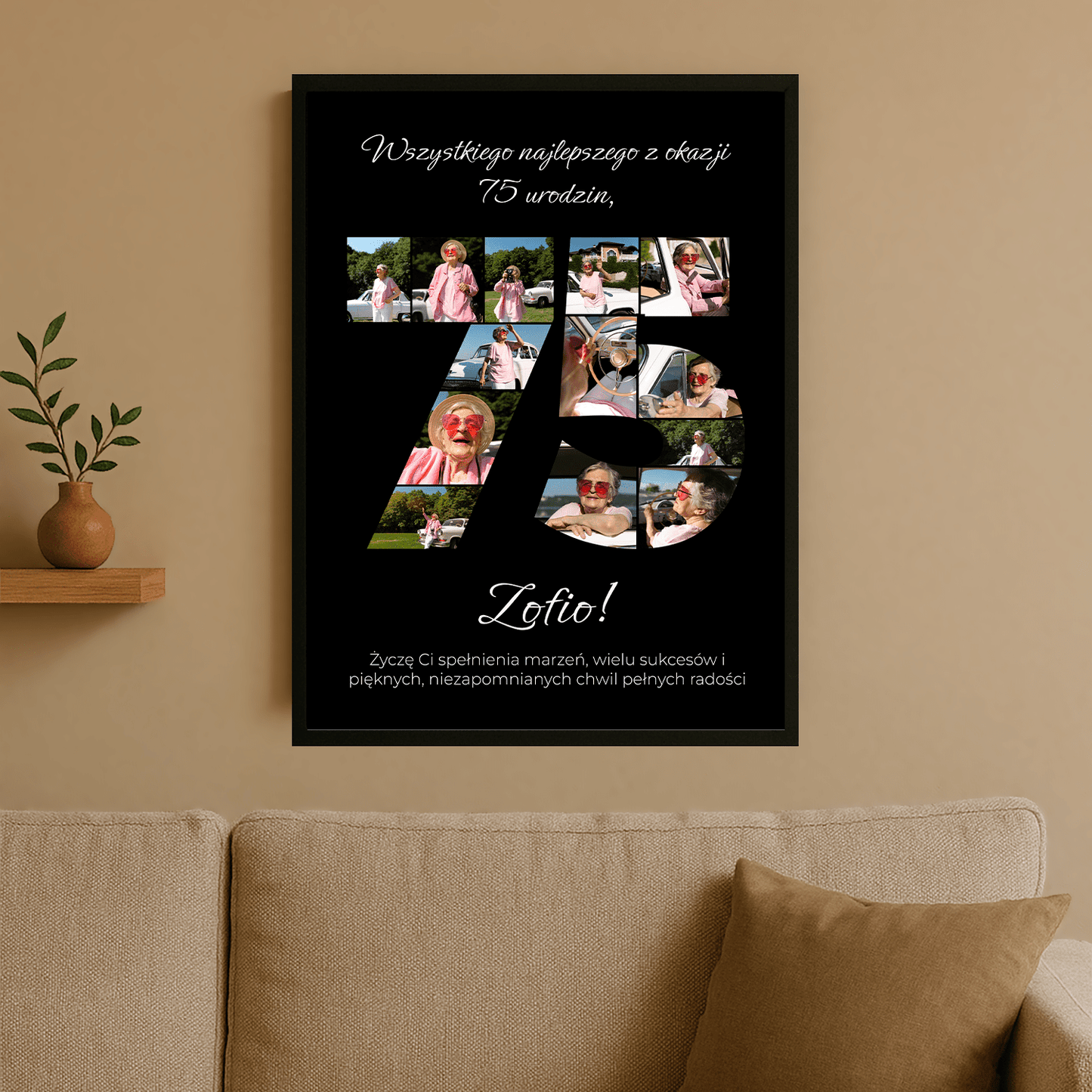 Jubileuszowy kolaż na 75 lat – plakat personalizowany dla niej - StwórzPrezent.pl