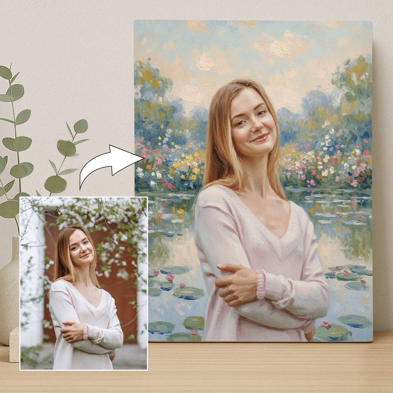 Kobieta nad stawem - portret na płótnie dla dziewczyny - StwórzPrezent.pl