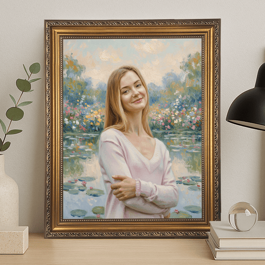 Kobieta nad stawem - portret na płótnie dla dziewczyny - StwórzPrezent.pl
