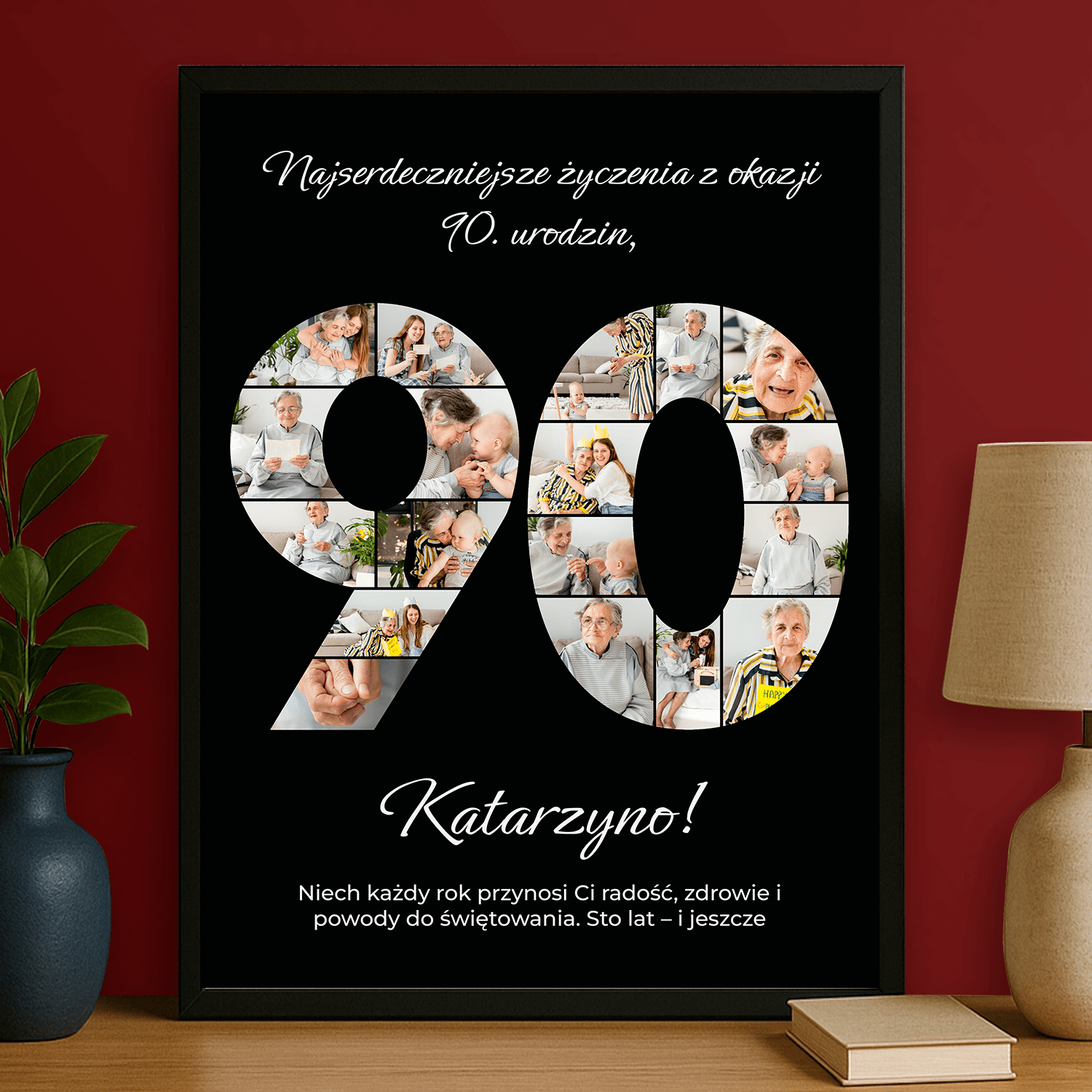Kolaż jubileuszowy 90 lat – plakat personalizowany dla niej - StwórzPrezent.pl