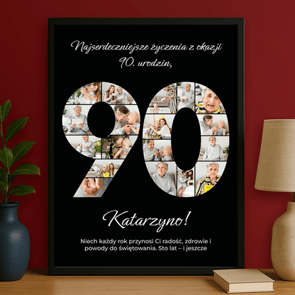 Kolaż jubileuszowy 90 lat – plakat personalizowany dla niej - StwórzPrezent.pl