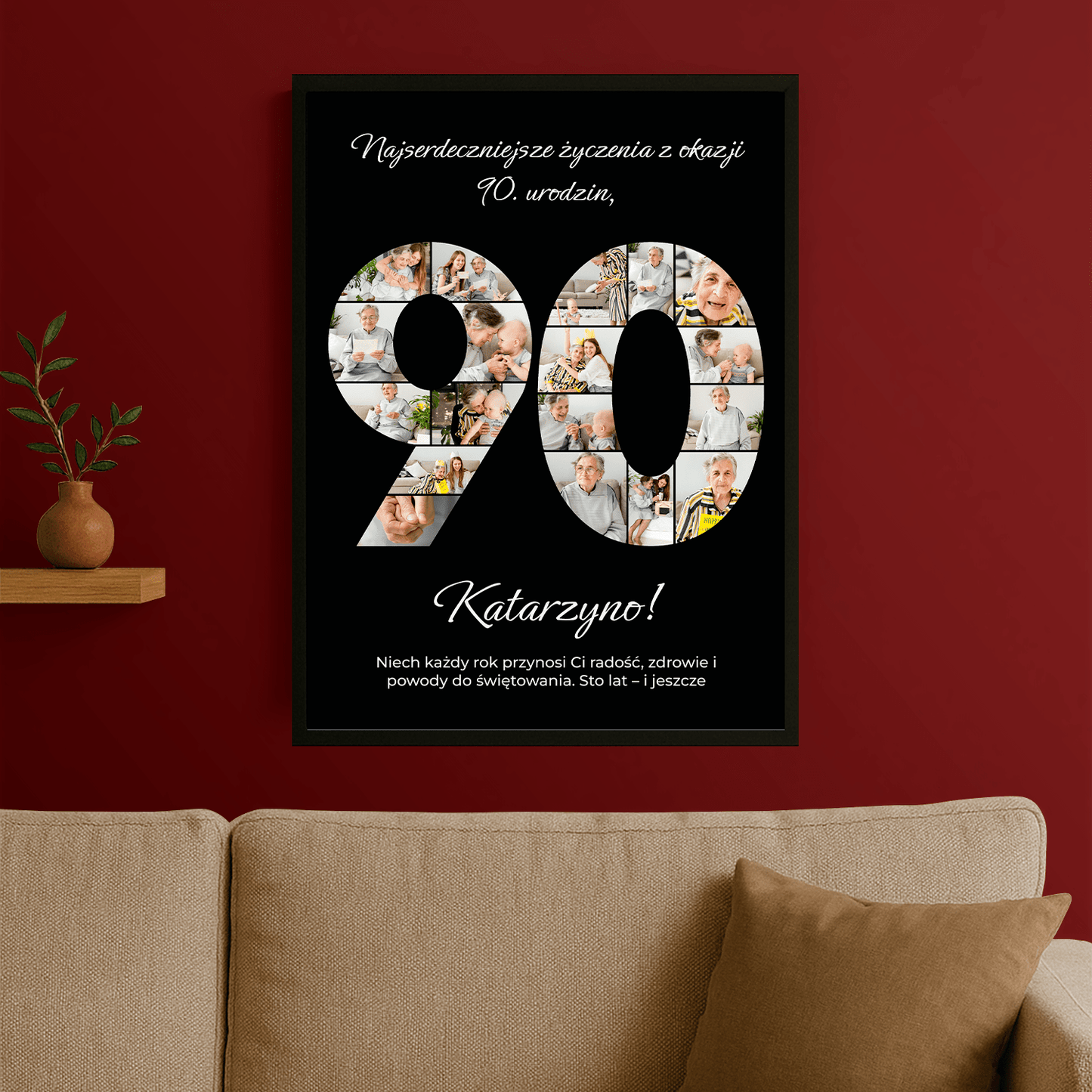 Kolaż jubileuszowy 90 lat – plakat personalizowany dla niej - StwórzPrezent.pl