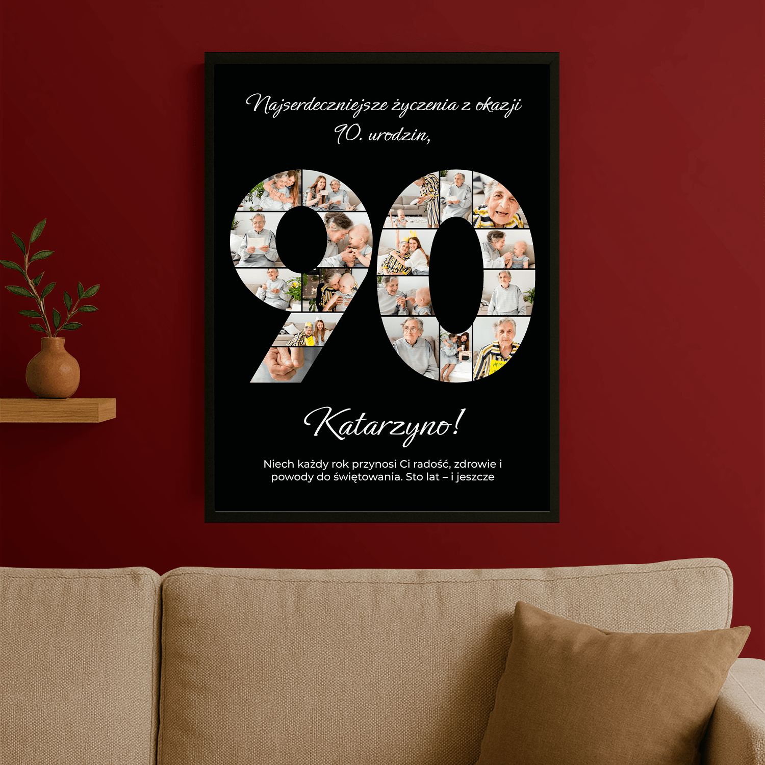 Kolaż jubileuszowy 90 lat – plakat personalizowany dla niej - StwórzPrezent.pl