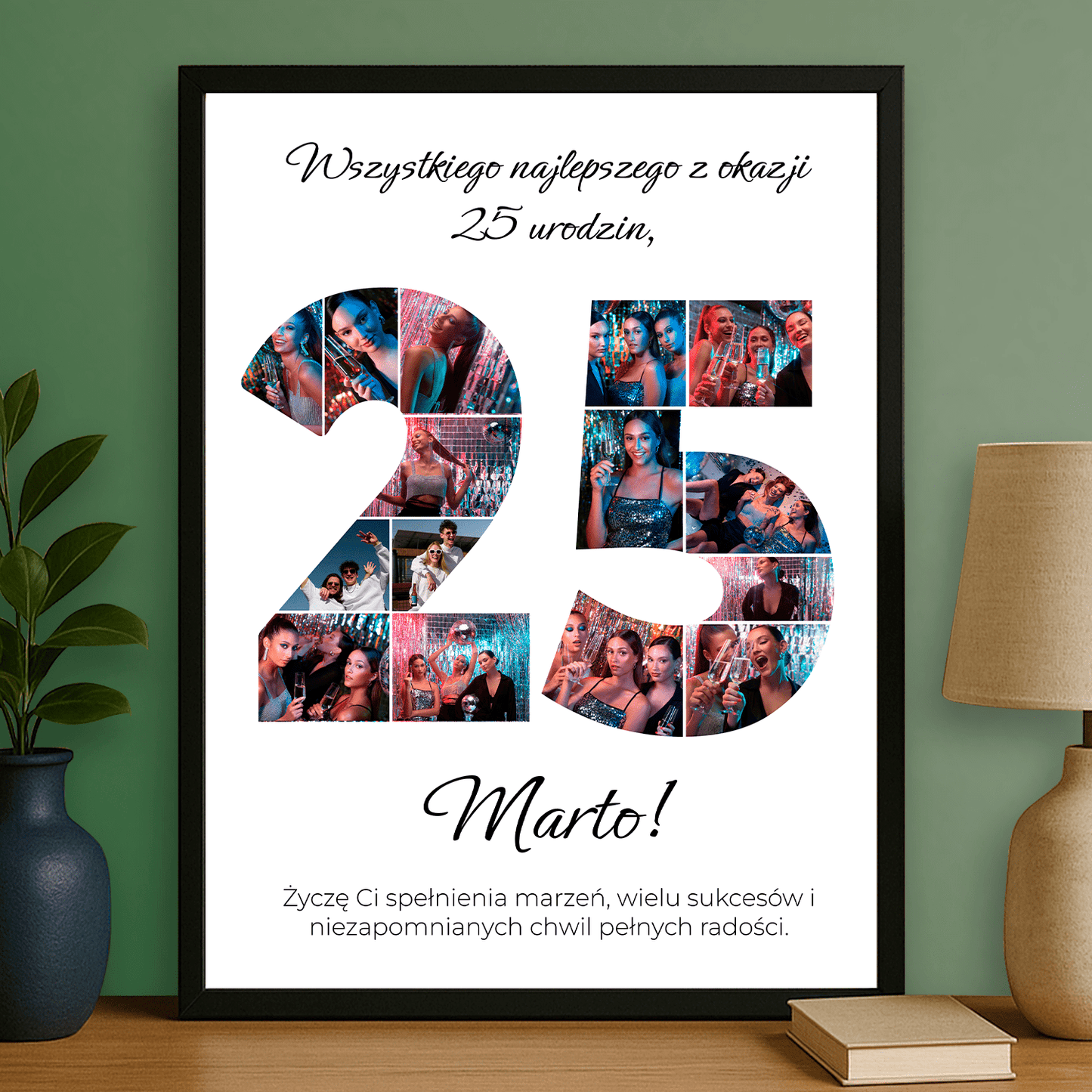 Kolaż + najlepsze życzenia na 25 urodziny - plakat personalizowany dla niej - StwórzPrezent.pl