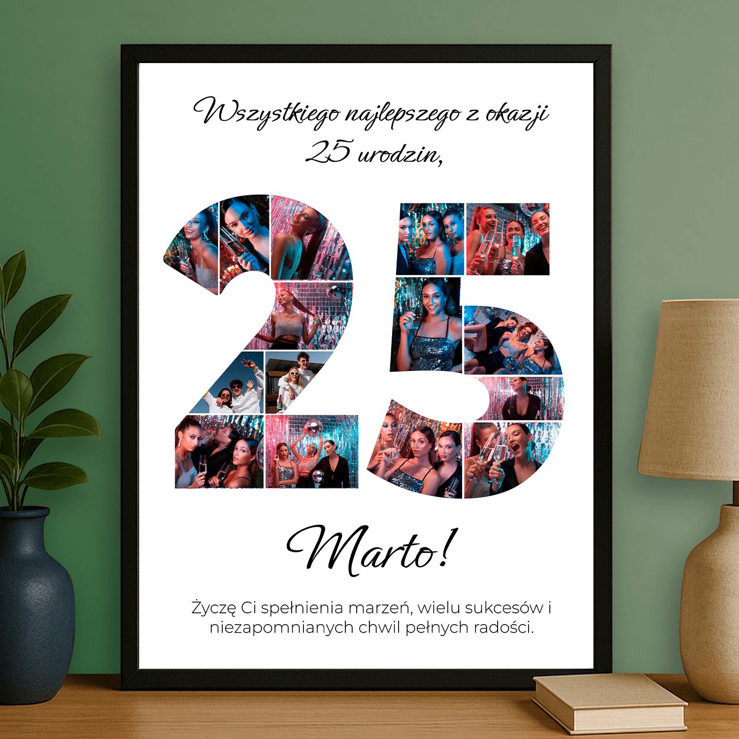 Kolaż + najlepsze życzenia na 25 urodziny - plakat personalizowany dla niej - StwórzPrezent.pl