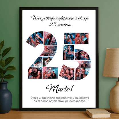 Kolaż + najlepsze życzenia na 25 urodziny - plakat personalizowany dla niej - StwórzPrezent.pl