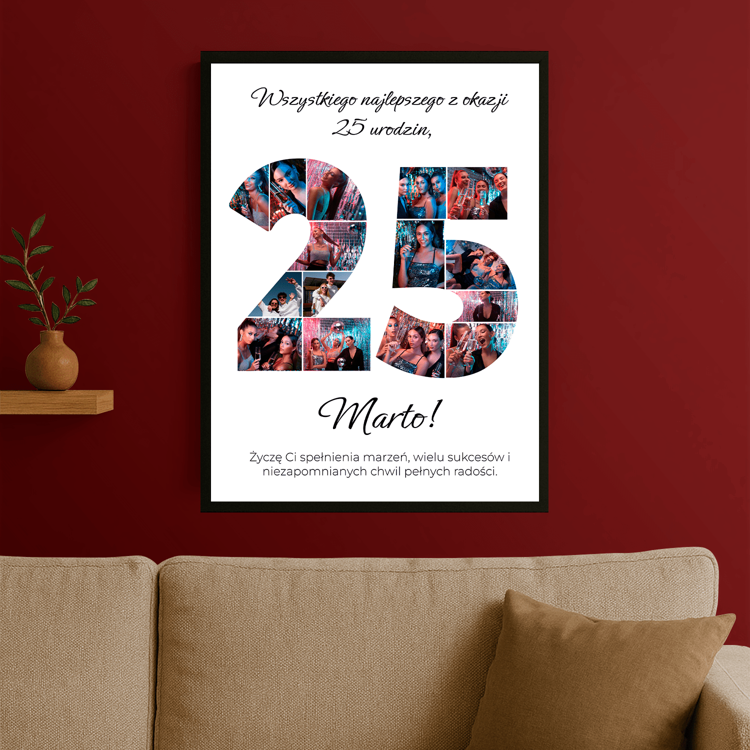 Kolaż + najlepsze życzenia na 25 urodziny - plakat personalizowany dla niej - StwórzPrezent.pl