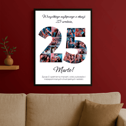 Kolaż + najlepsze życzenia na 25 urodziny - plakat personalizowany dla niej - StwórzPrezent.pl