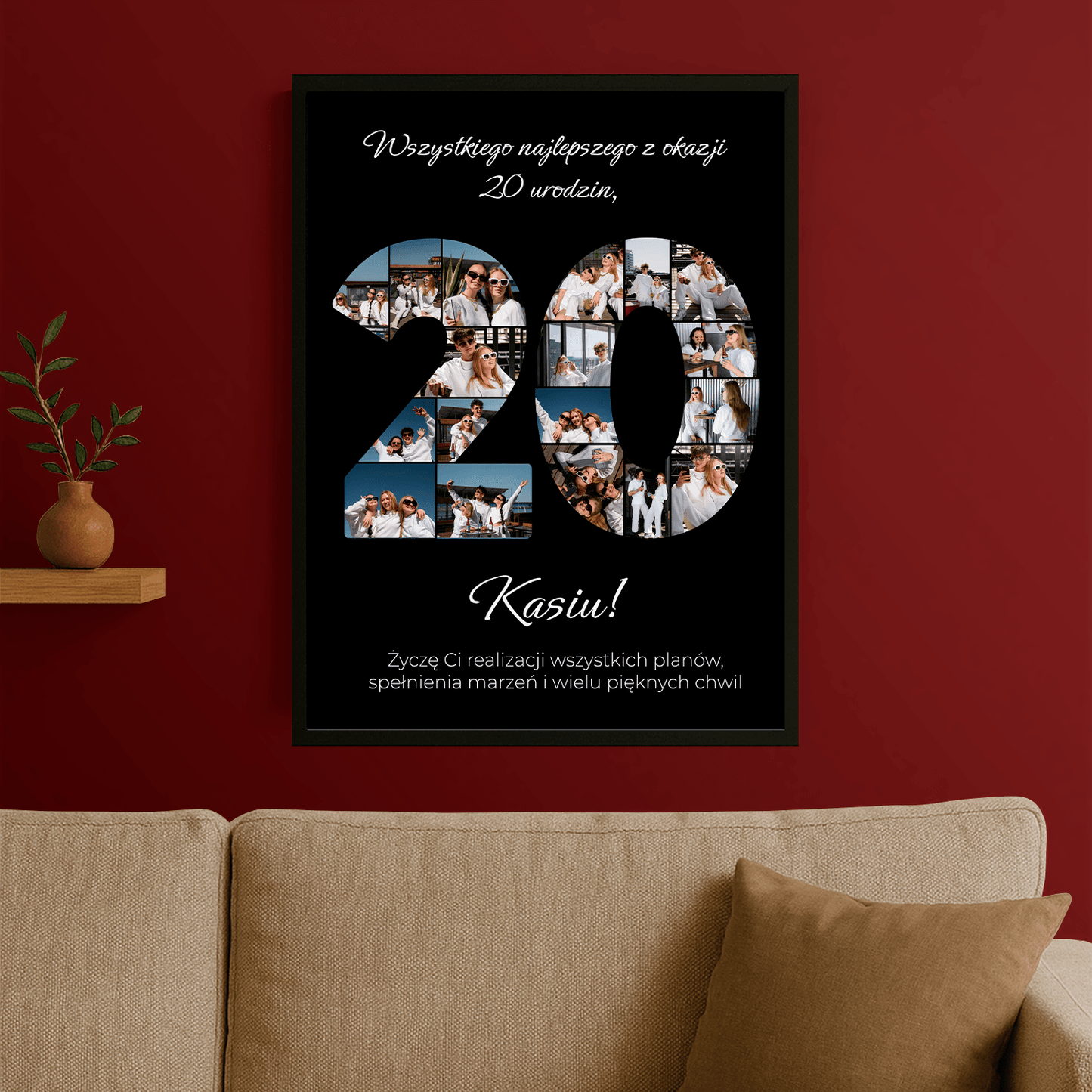 Kolaż z życzeniami na 20. - plakat personalizowany dla niej - StwórzPrezent.pl