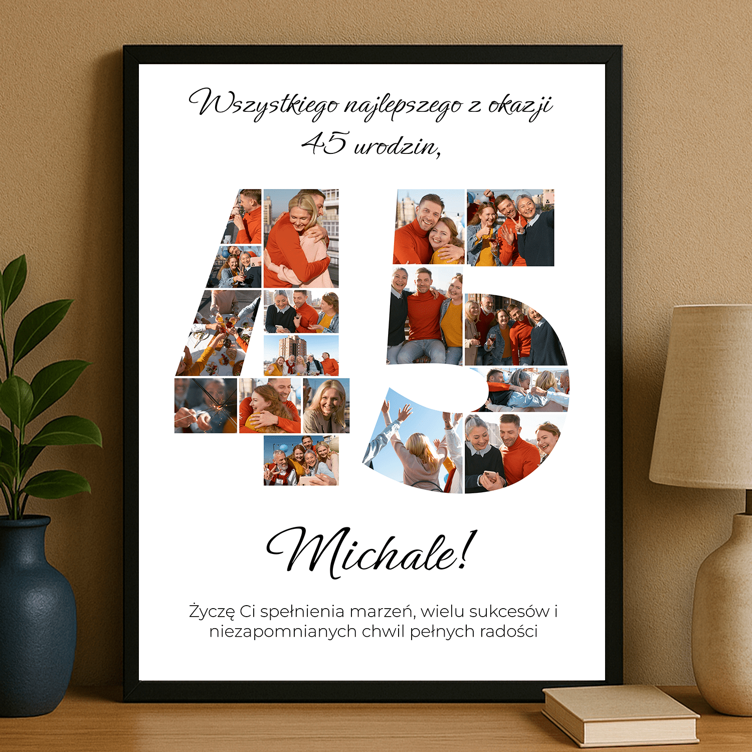 Kolaż z życzeniami na 45 urodziny - plakat personalizowany dla mężczyzny - StwórzPrezent.pl