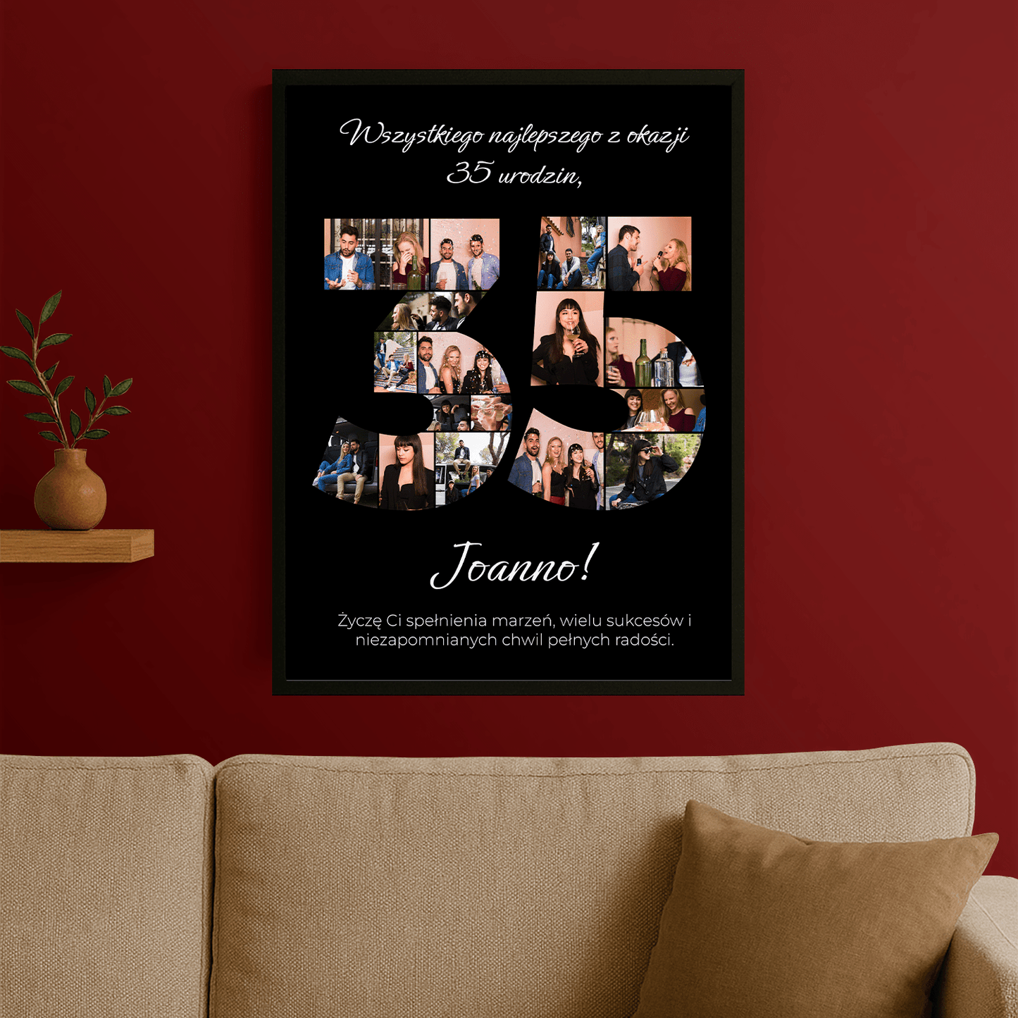 Kolaż zdjęć z życzeniami na 35 urodziny - plakat personalizowany dla niej - StwórzPrezent.pl