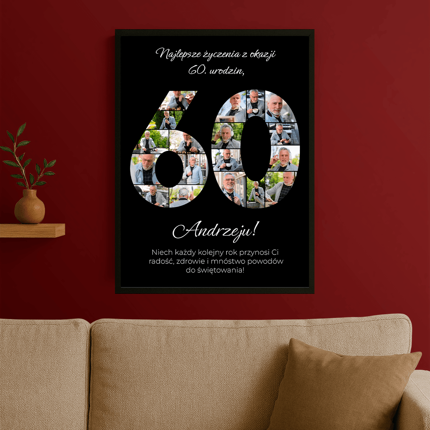 Kolaż zdjęć + życzenia na 60. - plakat personalizowany dla mężczyzny - StwórzPrezent.pl