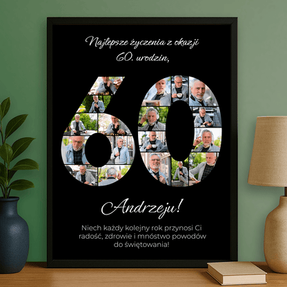 Kolaż zdjęć + życzenia na 60. - plakat personalizowany dla mężczyzny - StwórzPrezent.pl