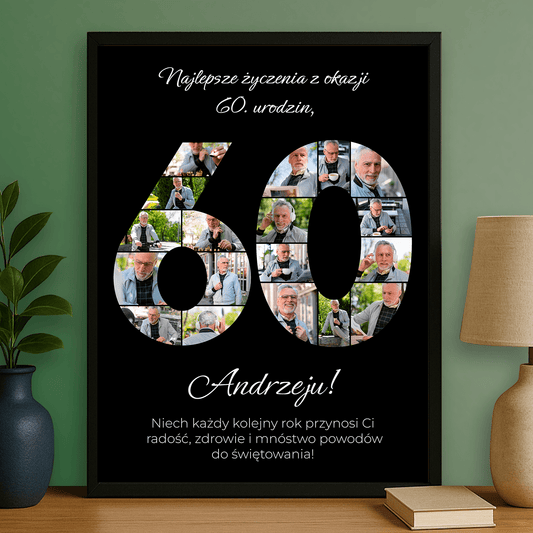 Kolaż zdjęć + życzenia na 60. - plakat personalizowany dla mężczyzny - StwórzPrezent.pl