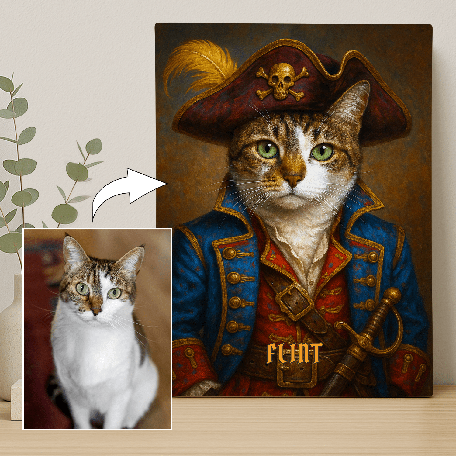 Kot w stroju pirackim - portret na płótnie dla miłośnika kotów - StwórzPrezent.pl