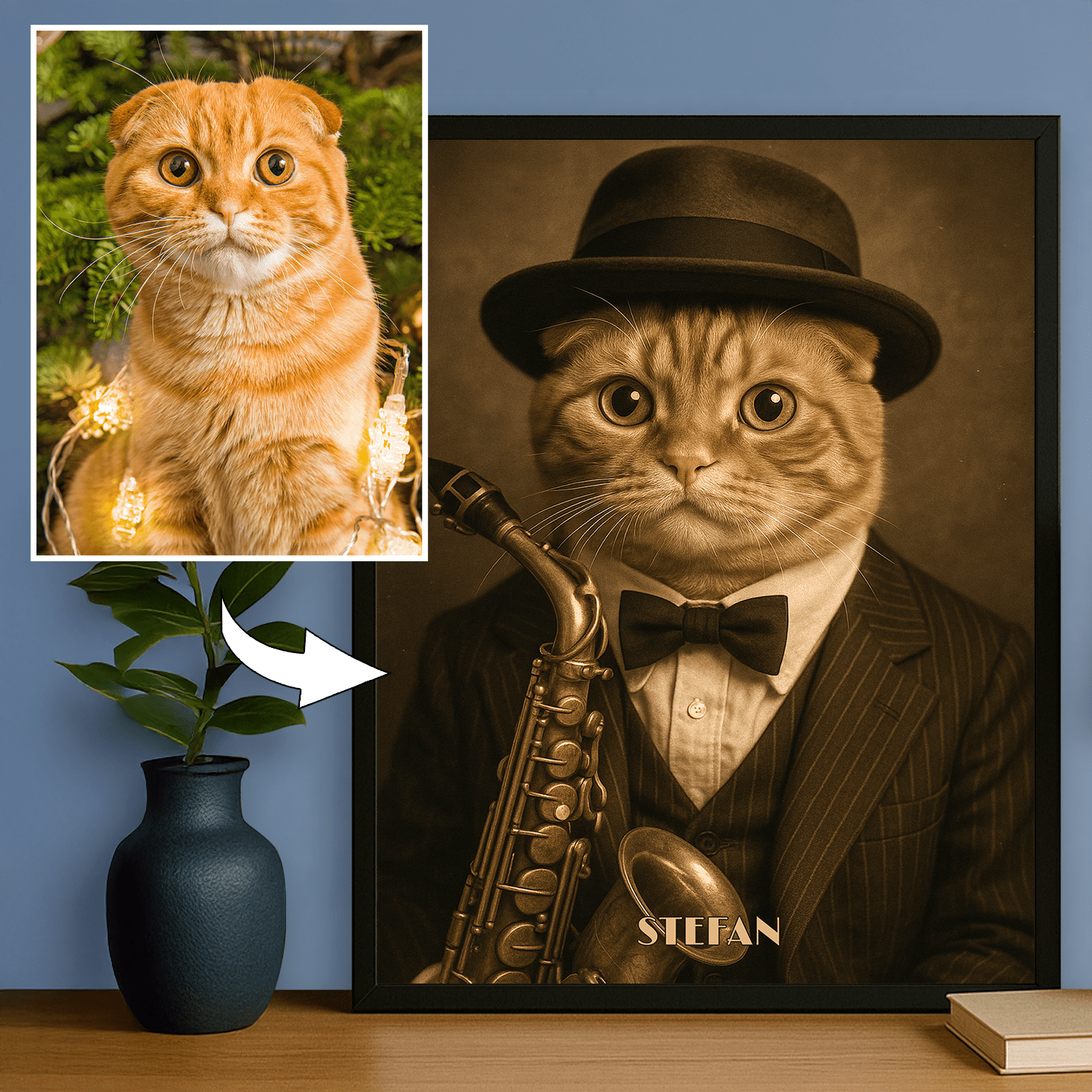 Kot w stylu jazzowym - portret na plakacie dla miłośnika kotów - StwórzPrezent.pl