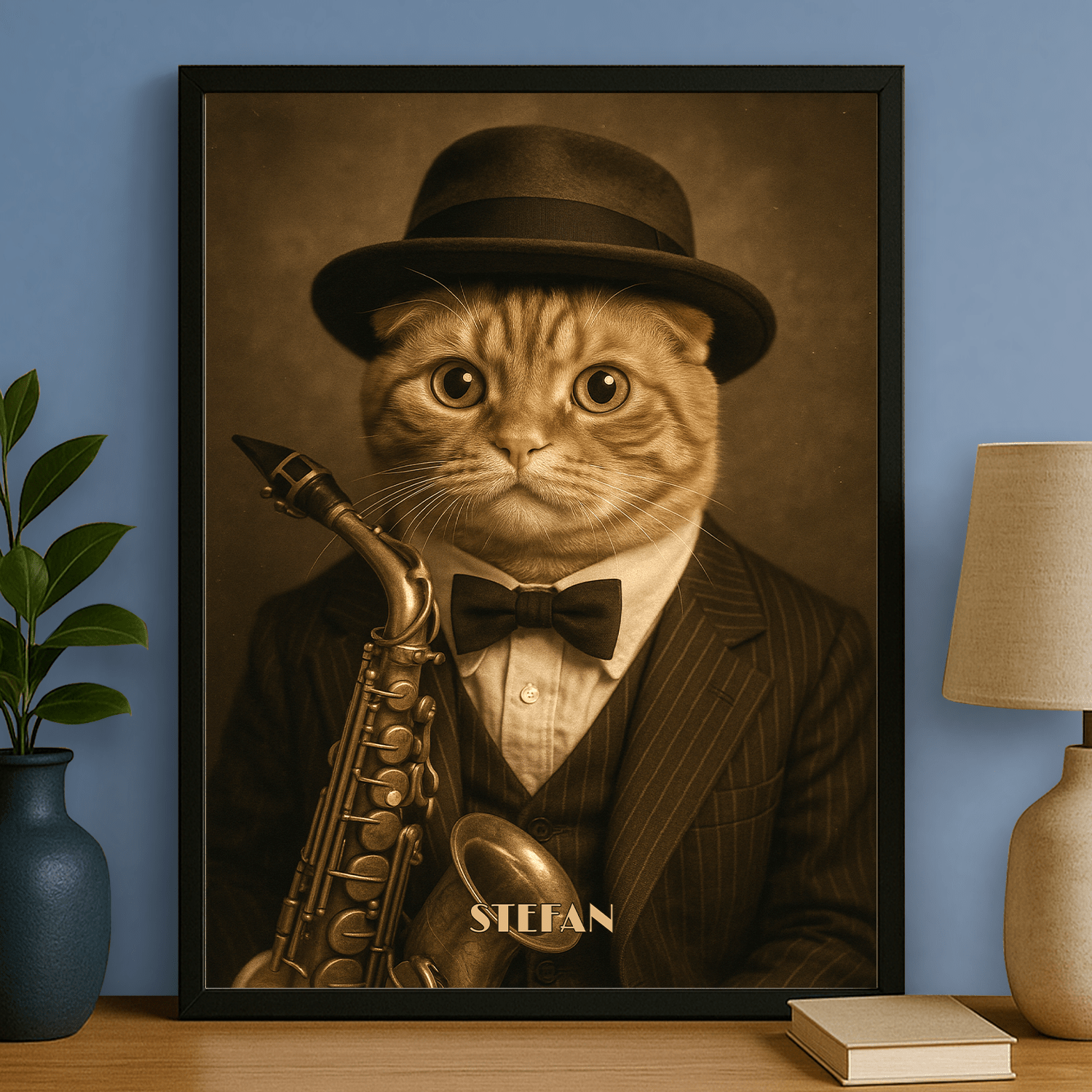 Kot w stylu jazzowym - portret na plakacie dla miłośnika kotów - StwórzPrezent.pl