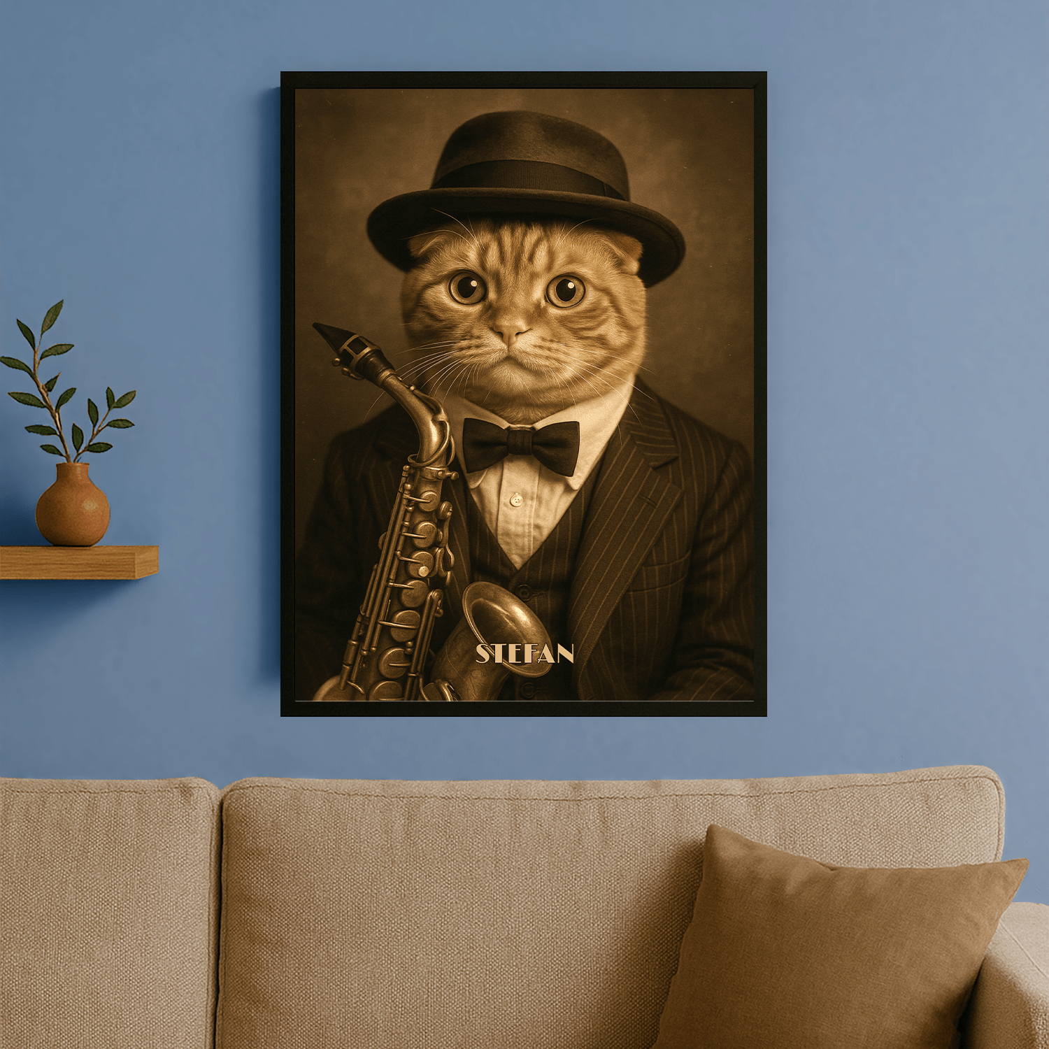 Kot w stylu jazzowym - portret na plakacie dla miłośnika kotów - StwórzPrezent.pl