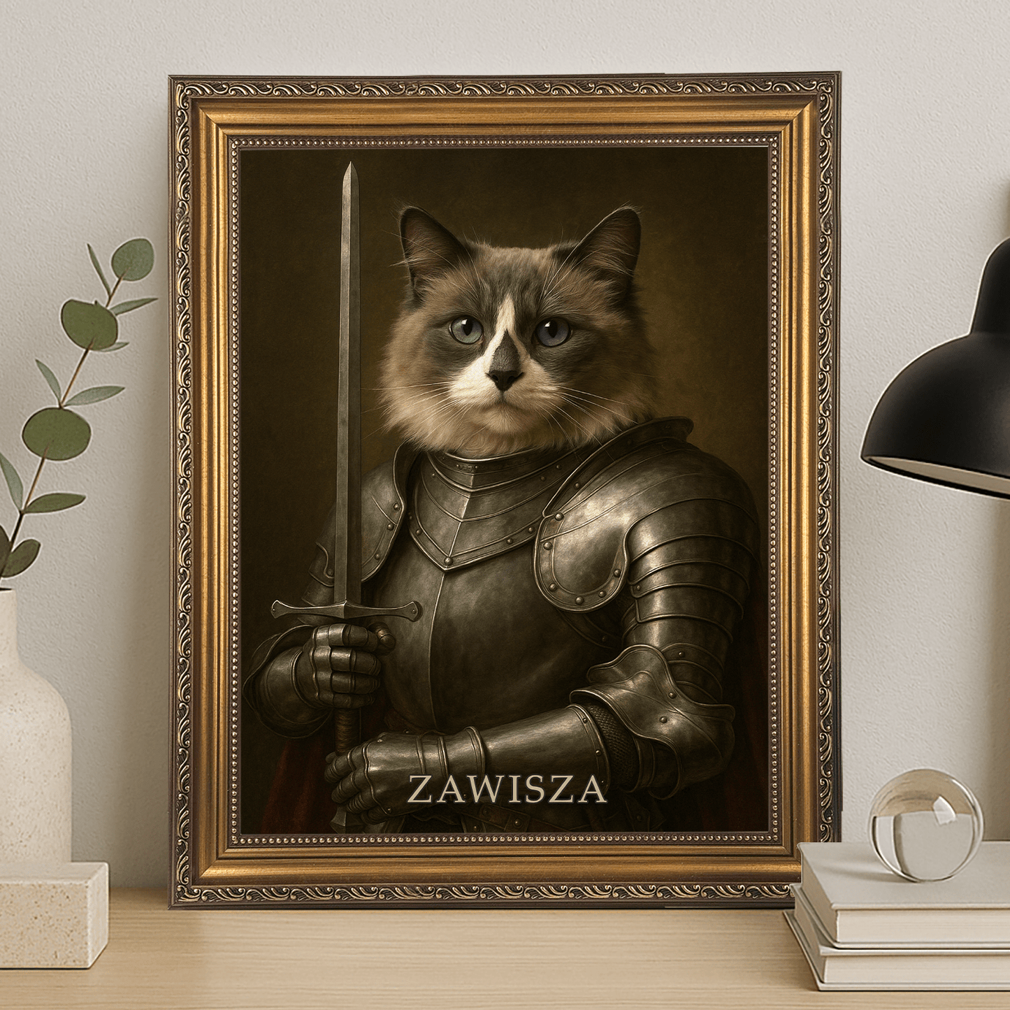 Kot w zbroi - portret na płótnie dla miłośnika kotów - StwórzPrezent.pl