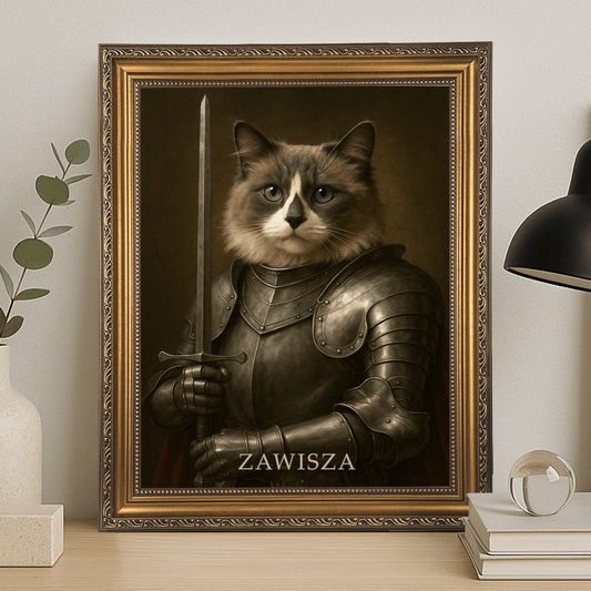 Kot w zbroi - portret na płótnie dla miłośnika kotów - StwórzPrezent.pl