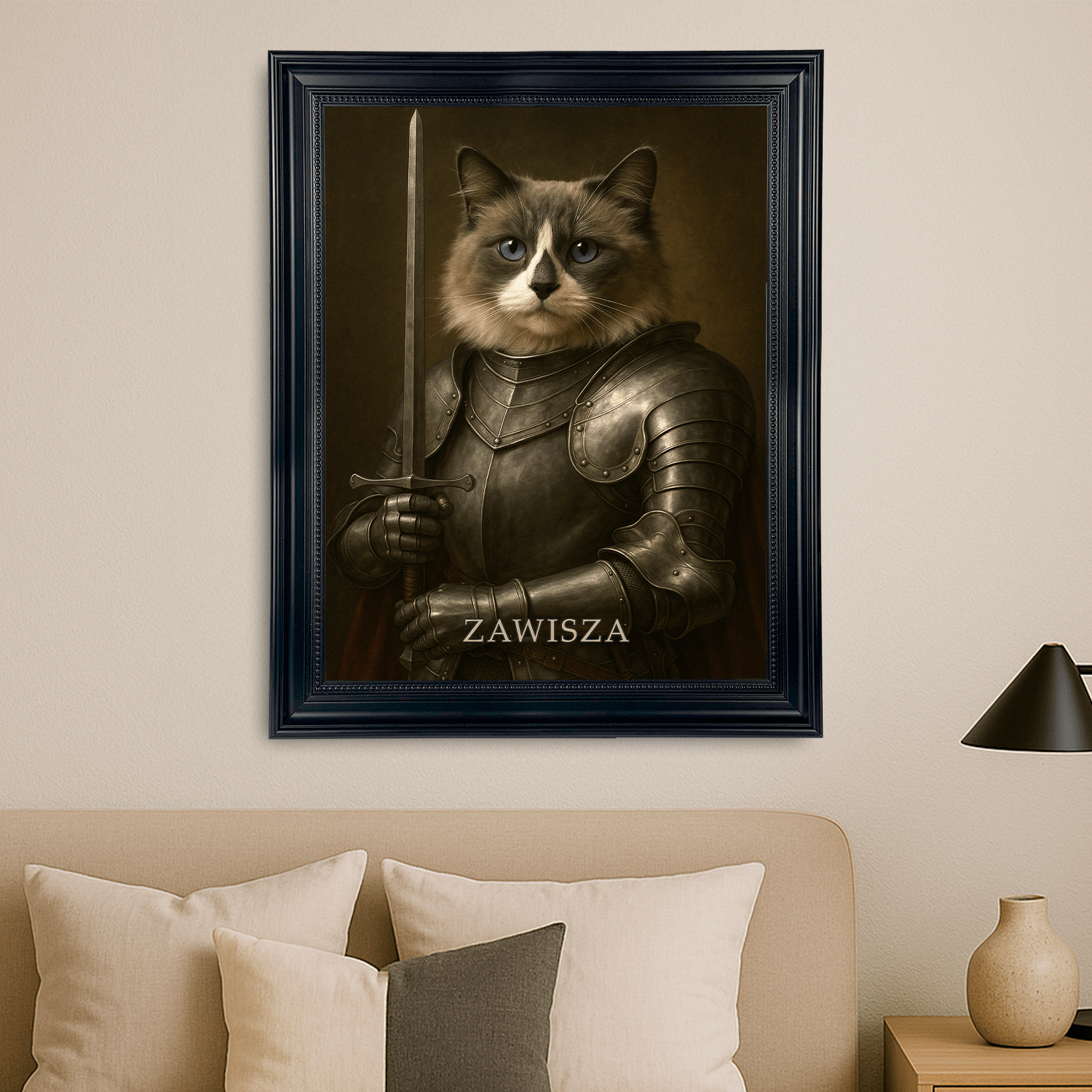 Kot w zbroi - portret na płótnie dla miłośnika kotów - StwórzPrezent.pl
