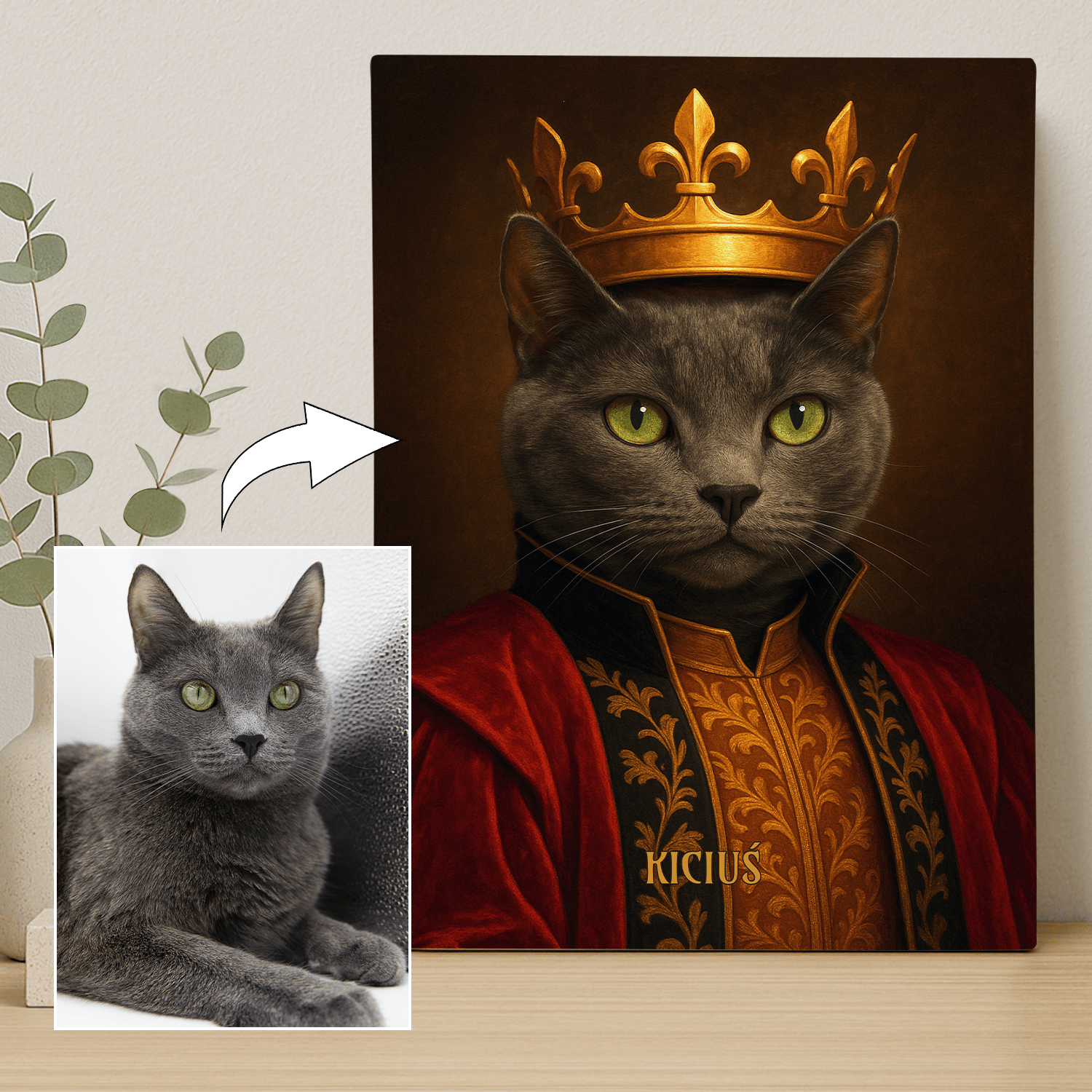 Kot władca w koronie - portret na płótnie dla miłośnika kotów - StwórzPrezent.pl