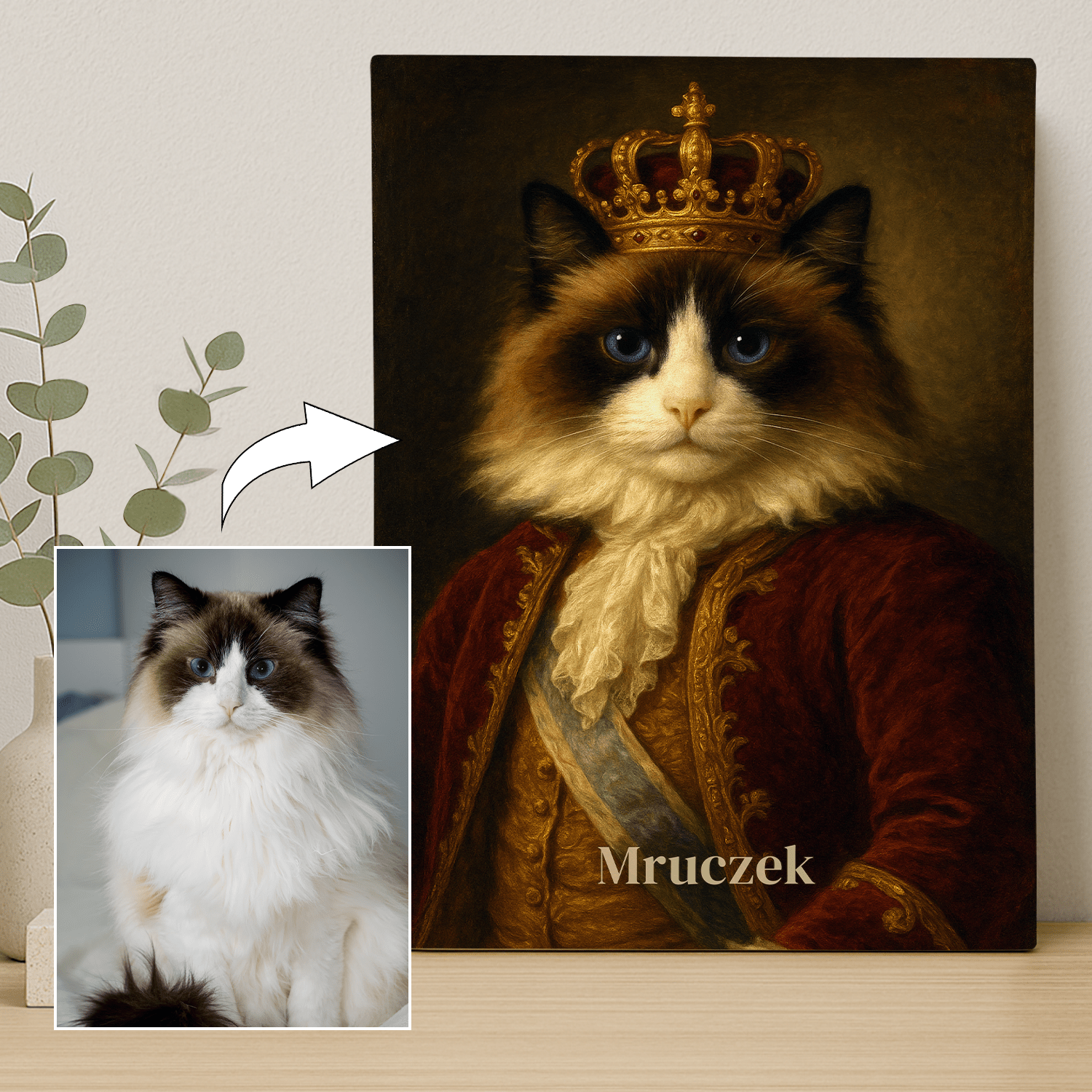 Królewski kotek - portret na płótnie dla miłośnika kotów - StwórzPrezent.pl