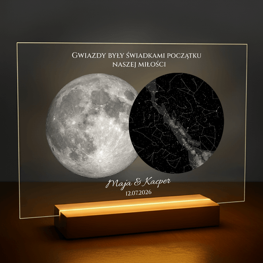 Księżyc i gwiazdy z Waszego dnia - personalizowany druk na szkle dla pary - stworzprezent.pl