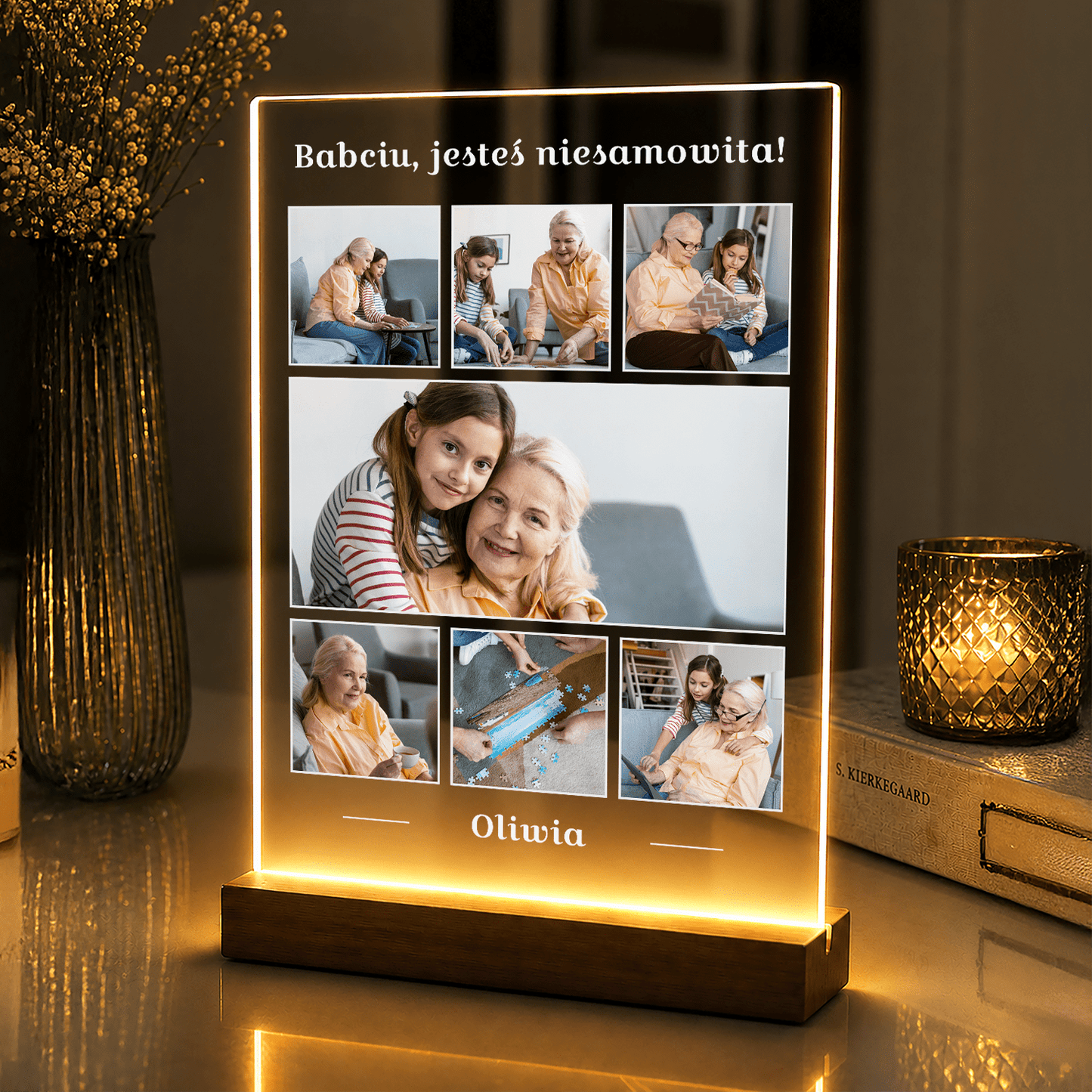 Lampka LED dla Babci – kolaż zdjęć na szkle akrylowym z podświetleniem - StwórzPrezent.pl