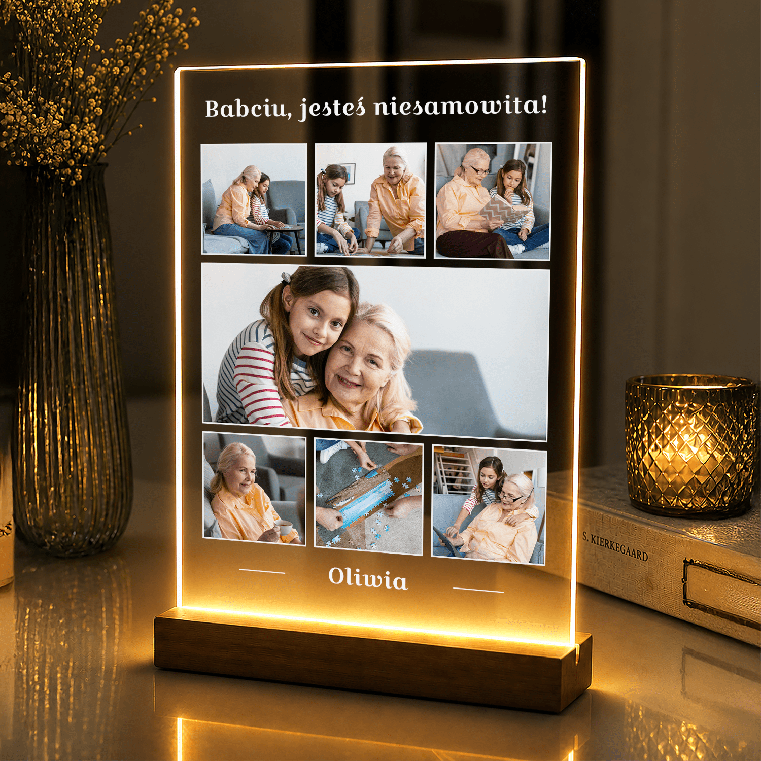 Lampka LED dla Babci – kolaż zdjęć na szkle akrylowym z podświetleniem - StwórzPrezent.pl