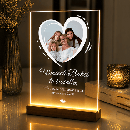 Lampka LED dla Babci – uśmiech Babci na szkle akrylowym z podświetleniem - StwórzPrezent.pl