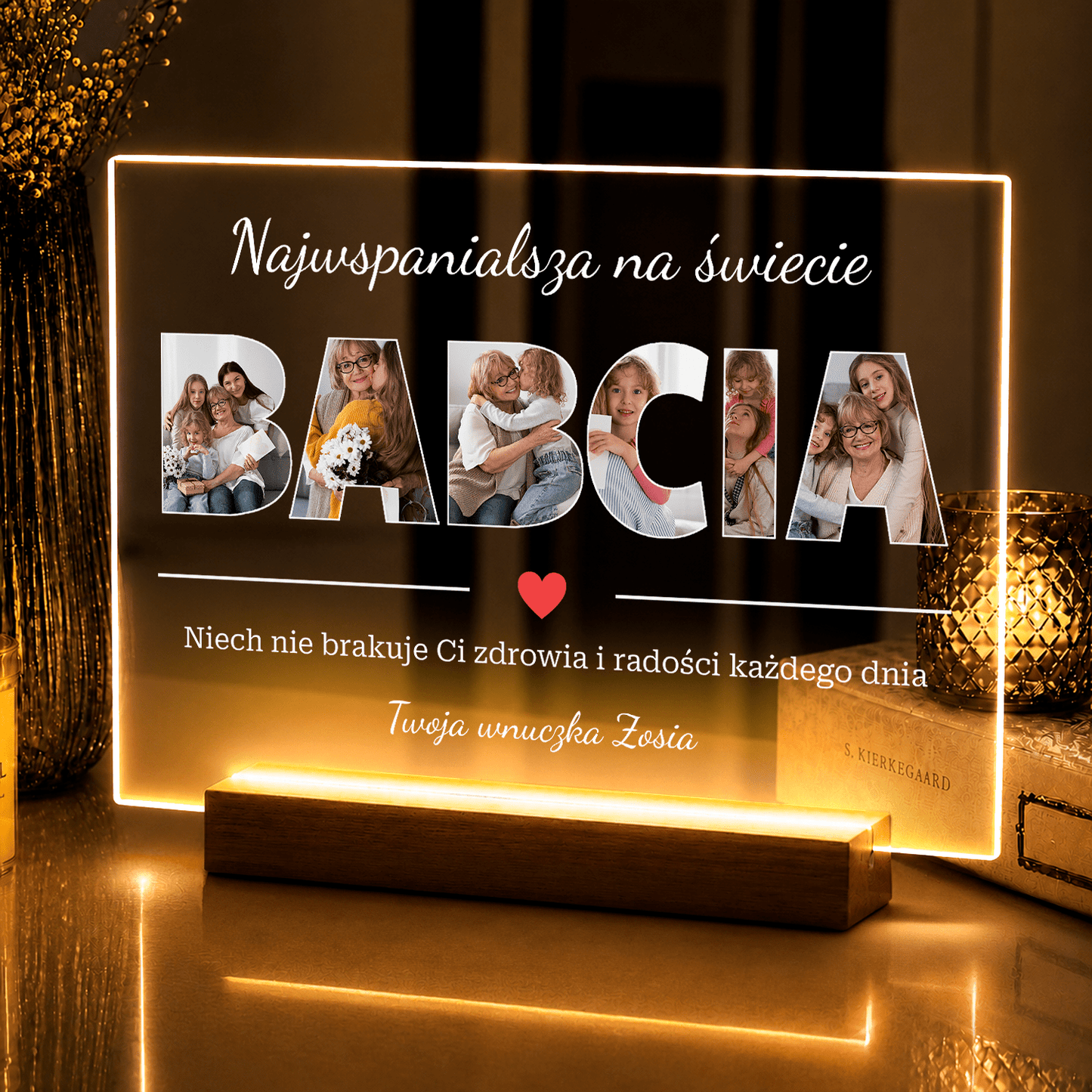 Lampka LED dla Babci – zdjęcia na szkle akrylowym z podświetleniem - StwórzPrezent.pl