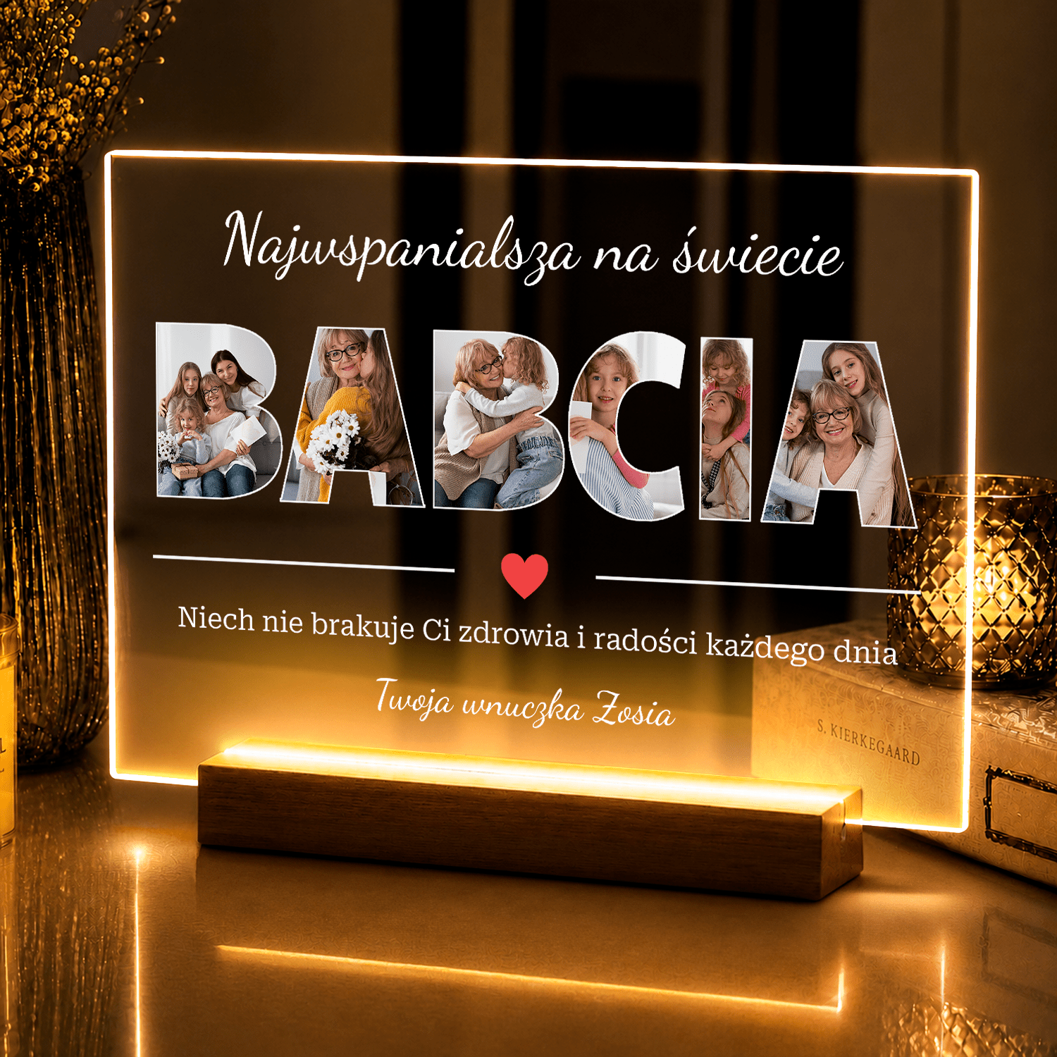 Lampka LED dla Babci – zdjęcia na szkle akrylowym z podświetleniem - StwórzPrezent.pl