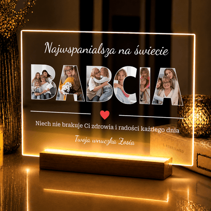Lampka LED dla Babci – zdjęcia na szkle akrylowym z podświetleniem - StwórzPrezent.pl