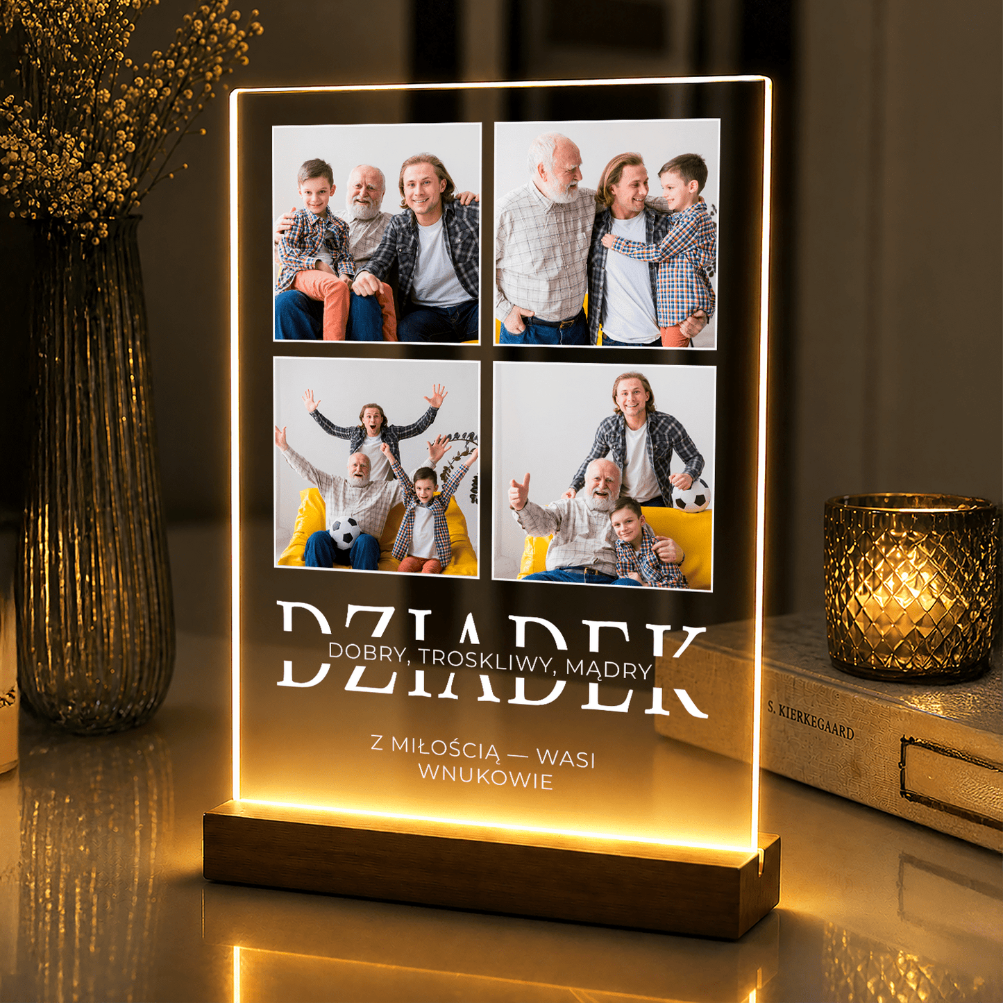 Lampka LED dla Dziadka – fotokolaż na szkle akrylowym z podświetleniem - StwórzPrezent.pl