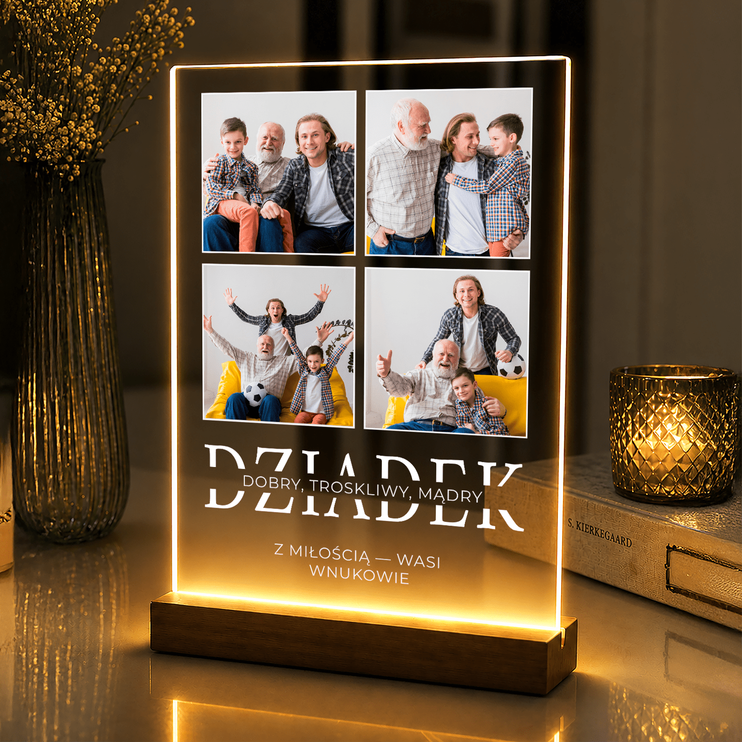 Lampka LED dla Dziadka – fotokolaż na szkle akrylowym z podświetleniem - StwórzPrezent.pl