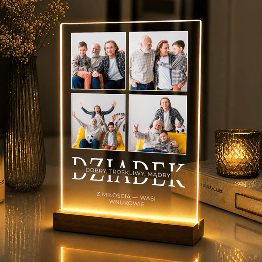 Lampka LED dla Dziadka – fotokolaż na szkle akrylowym z podświetleniem - StwórzPrezent.pl