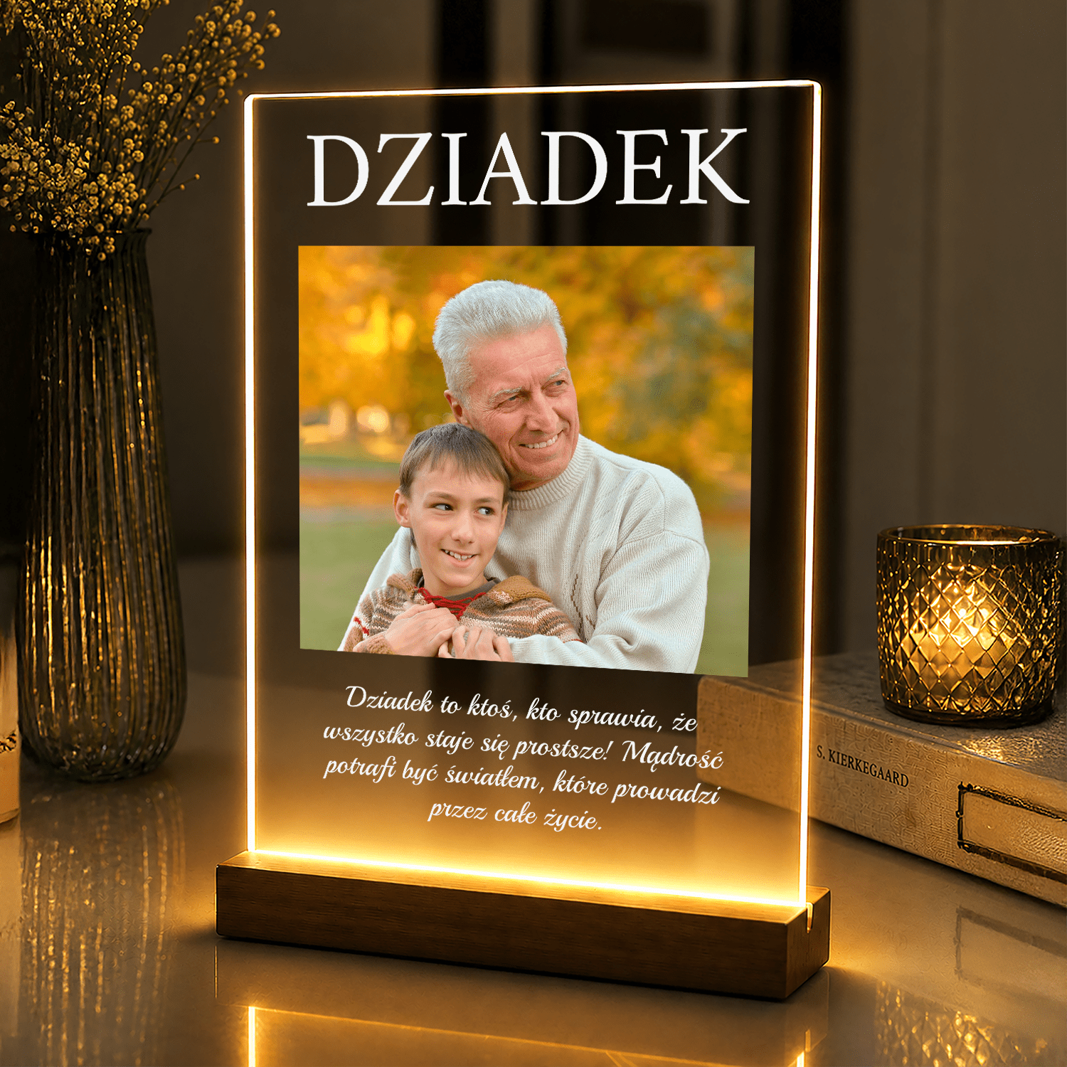 Lampka LED dla Dziadka – Mądrość Dziadka, zdjęcie i cytat na szkle akrylowym - StwórzPrezent.pl