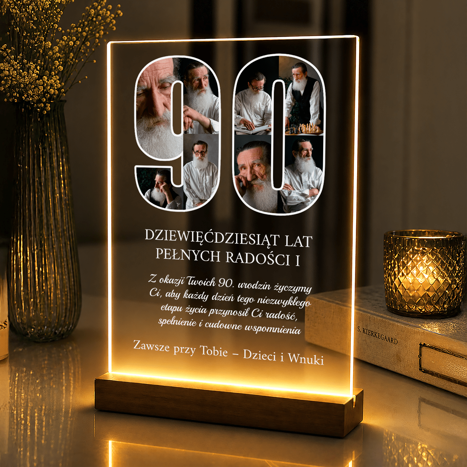 Lampka LED dla Dziadka na 90 urodziny – panel na szkle akrylowym z podświetleniem LED - StwórzPrezent.pl