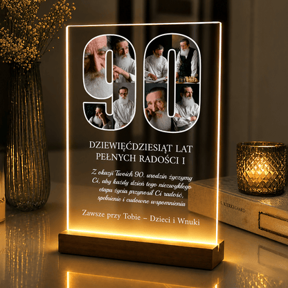 Lampka LED dla Dziadka na 90 urodziny – panel na szkle akrylowym z podświetleniem LED - StwórzPrezent.pl