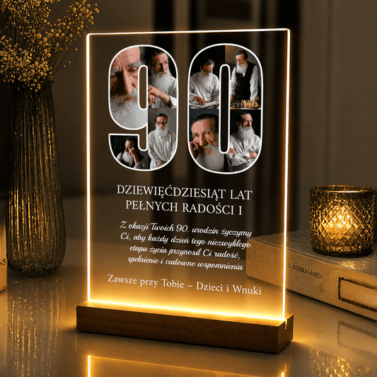 Lampka LED dla Dziadka na 90 urodziny – panel na szkle akrylowym z podświetleniem LED - StwórzPrezent.pl