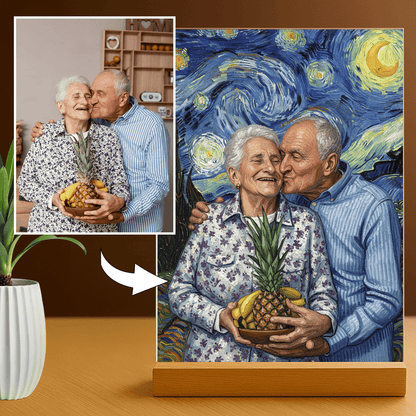 Lampka LED dla Dziadków – portret na szkle akrylowym w stylu Van Gogha - StwórzPrezent.pl