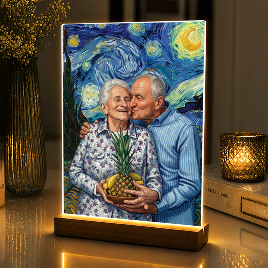 Lampka LED dla Dziadków – portret na szkle akrylowym w stylu Van Gogha - StwórzPrezent.pl