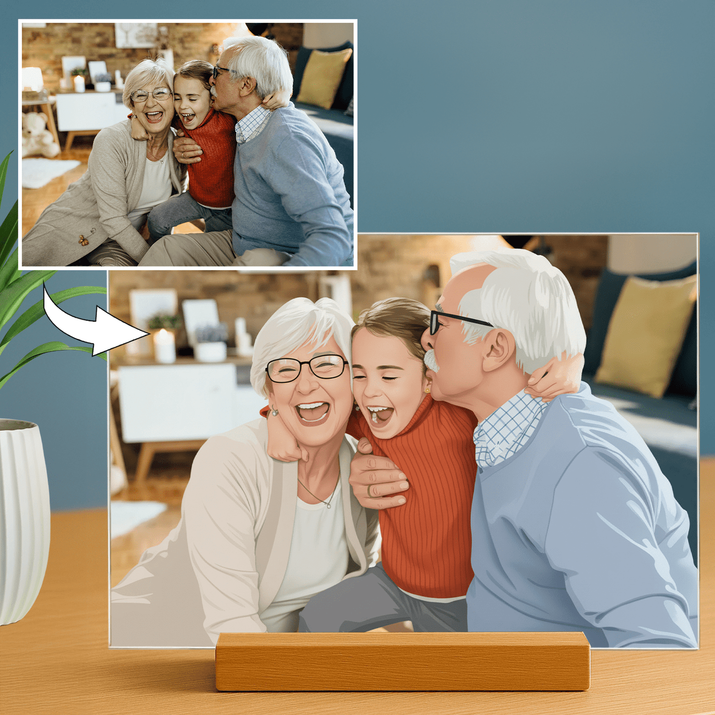 Lampka LED dla Dziadków – portret na szkle akrylowym z podświetleniem - StwórzPrezent.pl