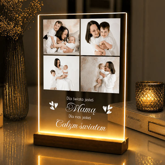Lampka LED dla Mamy – kolaż 4 zdjęć na szkle akrylowym - StwórzPrezent.pl