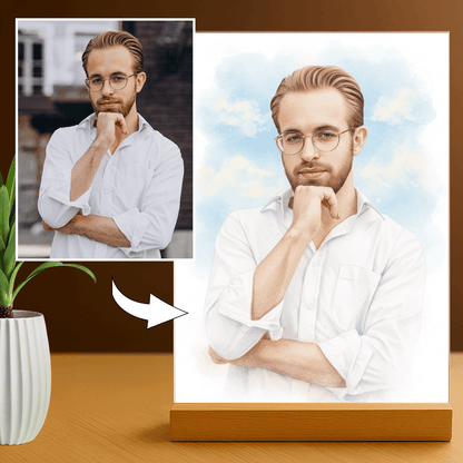 Lampka LED dla Niego – akwarelowy portret na szkle akrylowym - StwórzPrezent.pl