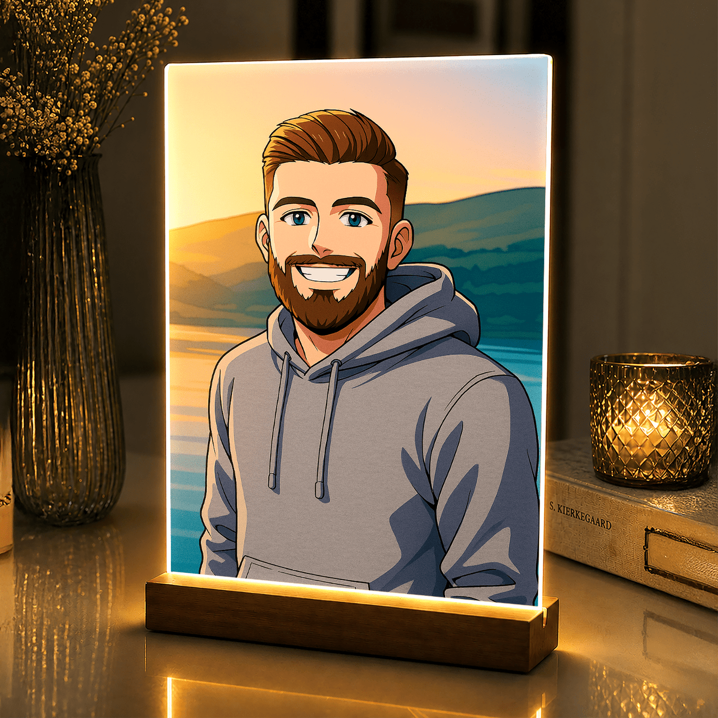 Lampka LED dla Niego – portret anime na szkle akrylowym - StwórzPrezent.pl