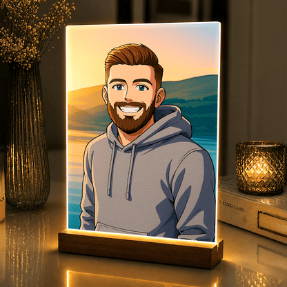 Lampka LED dla Niego – portret anime na szkle akrylowym - StwórzPrezent.pl